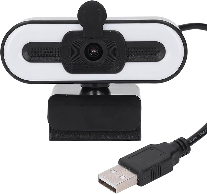 1080P HD Webcam with Adjustable Ring Light and Microphone Wide Angle USB Computer Web Camera 120° Field of View Plug and Play for Video Conferencing Streaming on Zoom