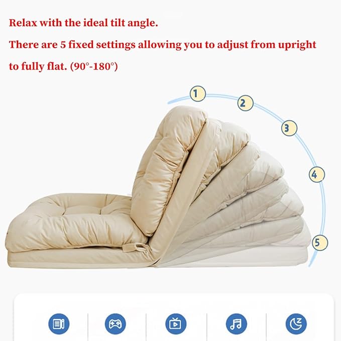 GIZNXBA Floor Chair Adjustable Folding Floor Gaming Chair Japanese Floor Chair with Back Support Lazy Sofa Bed One Seater Sofa Adjustable Lounge Recliner Chair for Living Room(/Beige)