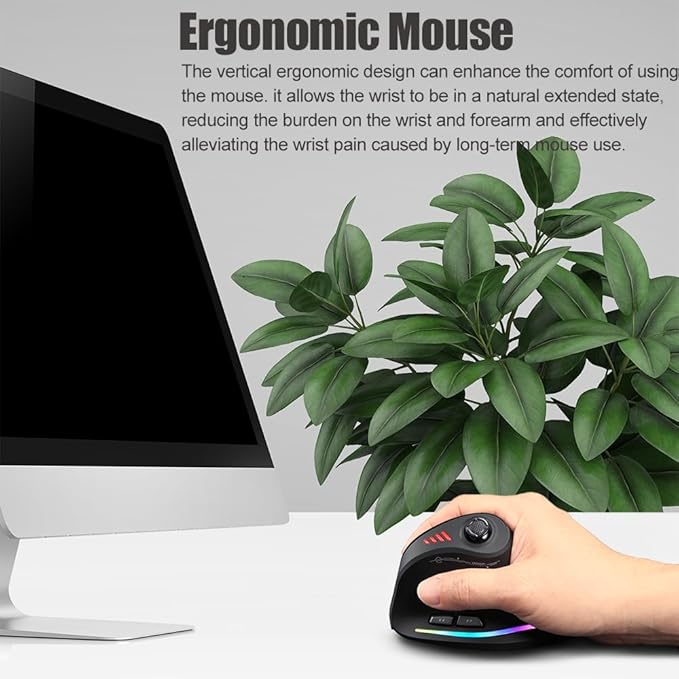 zelotes Bluetooth Wireless Mouse with JoystickRechargeable24.000 DPI11 Programmable ButtonsRGBDual Mode (BT+2.4G USB Receiver)Optical Vertical Ergonomic Gaming Mouse for LaptopPCTablets