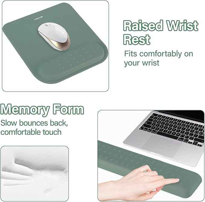MOSISO Computer Keyboard Stand&ampWrist Rest Support for Keyboard &ampMouse Pad Set Ergonomic Massage Wrist Rest Set Easy Typing Working Acrylic Clear Stand for Office Home Emerald Green