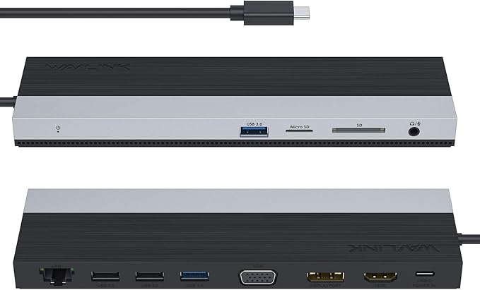 WAVLINK USB C Docking StationTriple Display Type C Adapter for MacBook ProDell XPS 13/15HPLenovo Yoga(HDMIDisplayPortVGAEthernet2 USB 3.0/2.0SD/TF Card Reader3.5mm Audio100W PD3.0)
