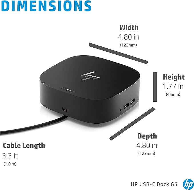 HP USB-C Essential Dock G5 78L94AA#ABA (8 in 1 Universal USB-C Adapter for Thunderbolt-Enabled Laptops Notebooks and PCs -Single Cable for Charging Networking or Data Transfers) Bundle With USB Hub