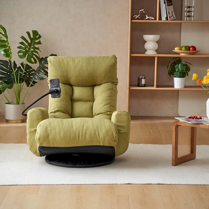360 Degree Swivel Floor Chair with Adjustable Headrest &amp Backrest Folding Floor Gaming Chair with Phone Holder &amp Built-in Spring Seat Bag for Home Office 5 Adjustable Position Green