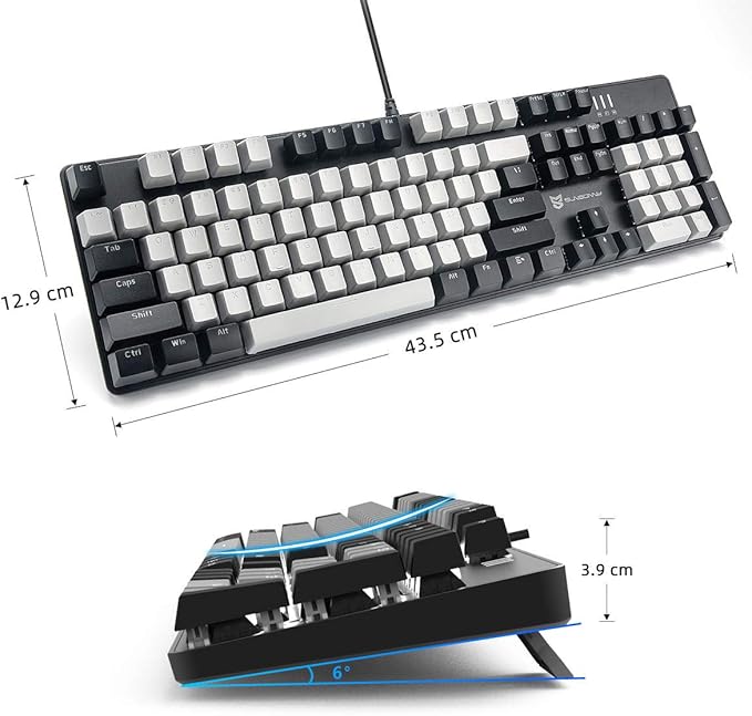 Qisan 104 Mechanical Keyboard for Gaming | Large Size USB White Backlit Gaming Keyboard Wired | US Layout Blue Switches Hot Swappable Mechanical Clicky Keyboards Compatible with PC Laptop