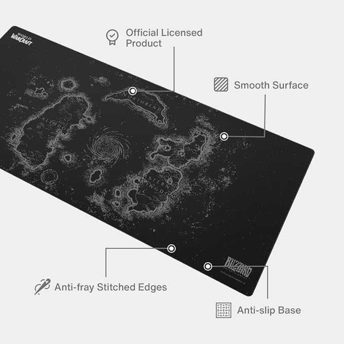 World of Warcraft Azeroth Gaming Mouse Pad Computer Mouse Mat Flat Stitched Edge Non-Slip Rubber Base Gamers &amp Office Use 35 x 16 - Officially Licensed