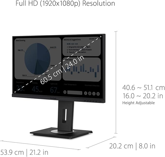 ViewSonic VG2448A 24 Inch IPS 1080p Ergonomic Monitor with Ultra-Thin Bezels HDMI DisplayPort USB VGA and 40 Degree Tilt for Home and Office