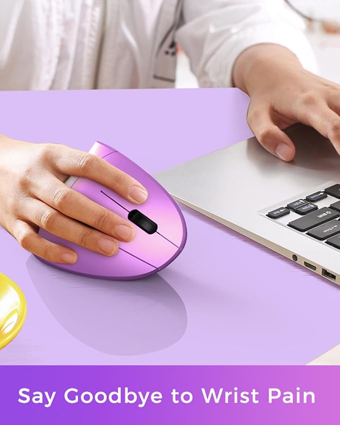 Lekvey Ergonomic Mouse Wireless Vertical Mouse Rechargeable 2.4 GHz Optical Carpal Tunnel Mice : 800/1200 / 1600 DPI 6 Buttons for Laptop PC Mac Computer Desktop Notebook etc Purple