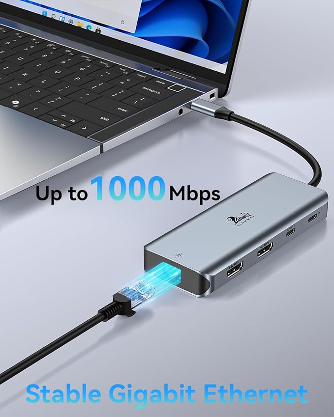 LIONWEI 9 in 1 Laptop Docking Station Dual HDMI 100W PD USB C 3.0 Ethernet Audio/Mic USB C Hub for Dell/Surface/HP/Lenovo Laptops