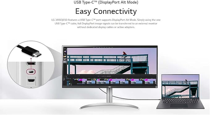 LG 34IN Monitor Curved 2560X1080 21:9 IPS HDMI 1.4 DP 1.4 USB-Type-C