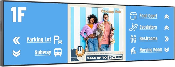 29inch Ultra-Wide Digital Signage Display 700nits Slim 25.8mm 6.8mm Frameless Commercial Advertising Screen Digital Menu Board for Restaurants Retail USB/HDMI/WiFi Android OS Free Cloud CMS