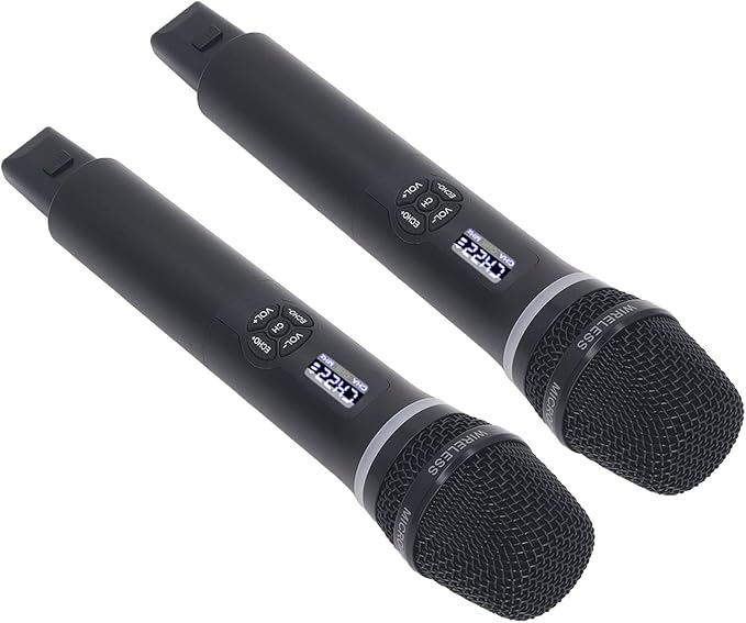 Keenso Cordless Dynamic Mic System Wireless Handheld Microphone Set Dual Dynamic Mic with Builtin Reverb for Karaoke Stage Performance Studio Recording
