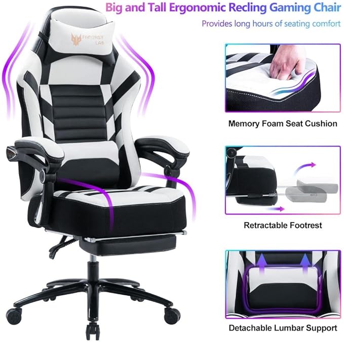 Experience Comfort with Our White PU Ergonomic Video Game Chair - Height Adjustable Swivel Racing Office Chair for All-Day Use!