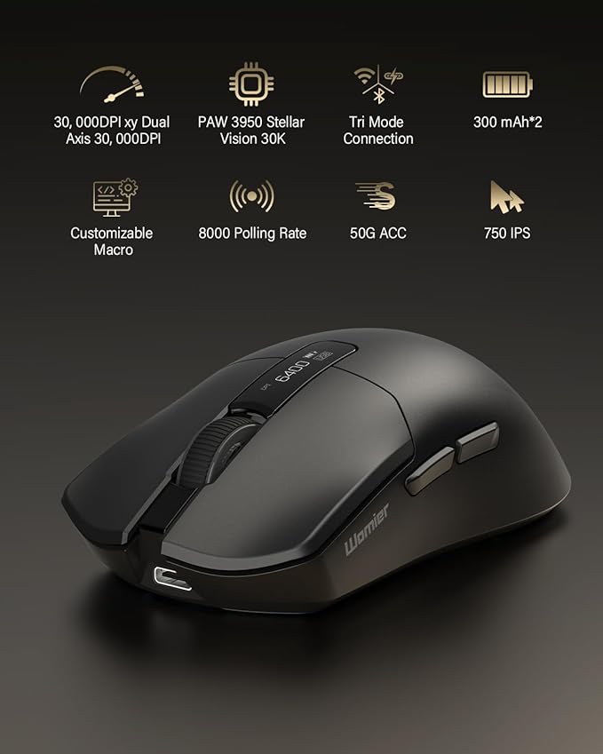 G59 Wireless Gaming Mouse PAW3950 Sensor 30000 DPI 8000Hz Polling Rate Programmable Buttons RGB 68g Tri-Mode Lightweight Esports Mouse for PC/Laptop/Mac