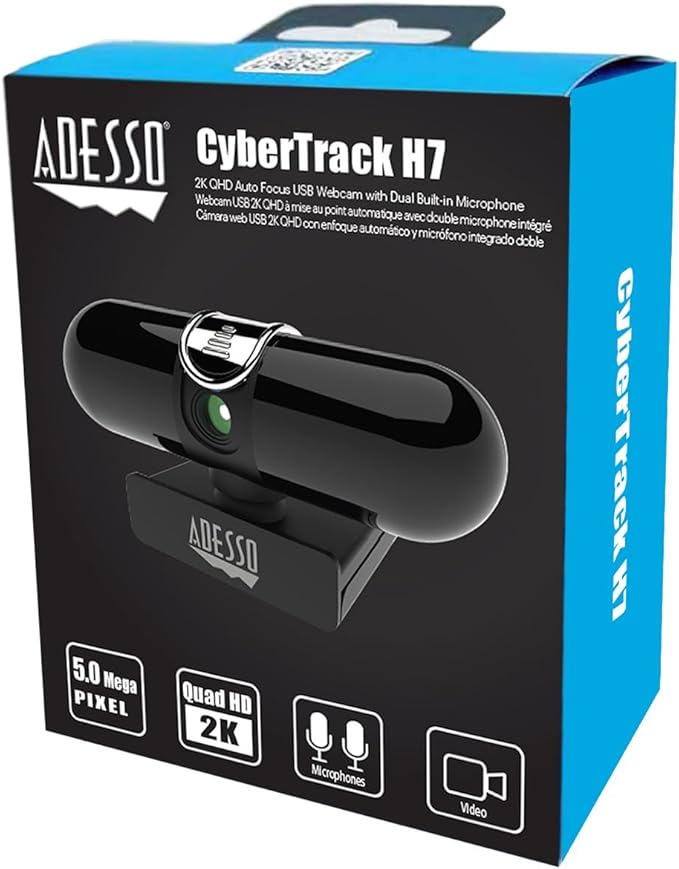 Adesso CyberTrack H7 2K Webcam with Microphone Autofocus Software Control &amp Privacy Cover USB QHD Computer Web Camera Plug and Play for Zoom/Skype/Teams Conferencing and Video Calling
