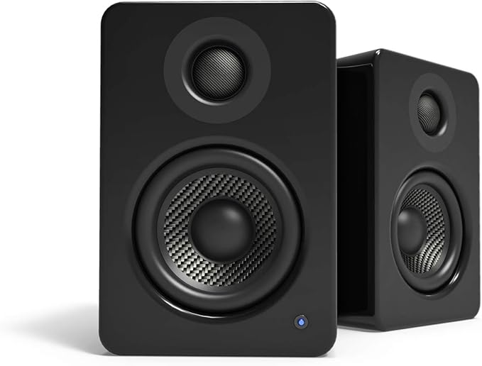 Kanto YU2GB PC Gaming Desktop Speakers | 3 Composite Drivers | 3/4 Silk Dome Tweeter | Class D Amplifier | 100 Watts | Built-in USB DAC | Subwoofer Output | Pair | Gloss Black