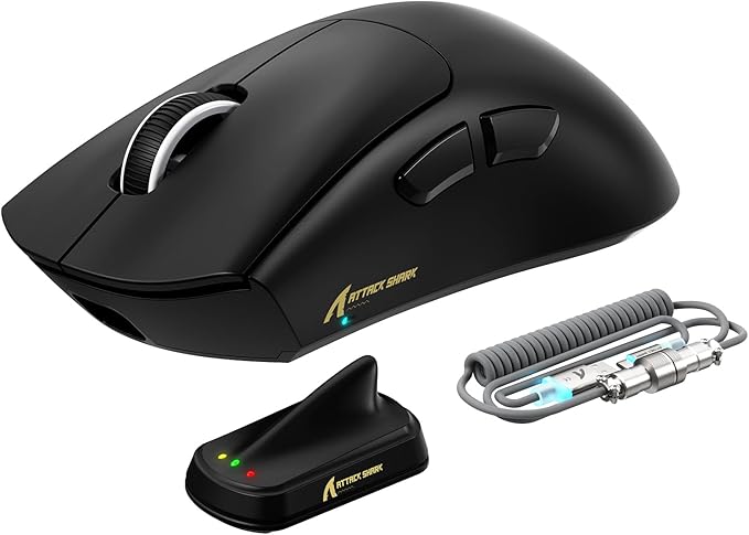 ATTACK SHARK V8 Wireless Gaming Mouse 59g Lightweight BT/2.4G Wireless/Wired Mouse PixArt PAW3950MAX Gaming Sensor 8K Polling42000 DPICoiled CableOffice Mice for PC/Win/Mac(Black)
