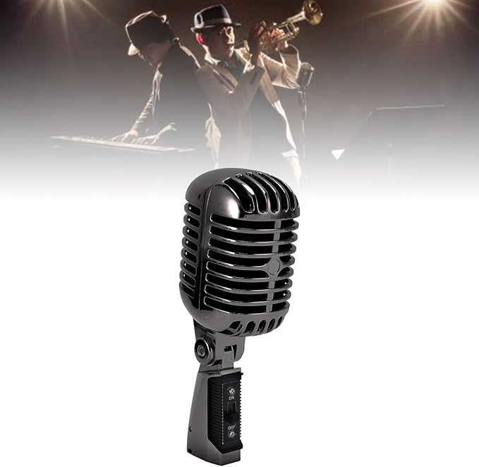 Dynamic Microphone Cardioid Pickup Vintage Retro Style Zinc Alloy Mic with XLR Cable Universal Stand Adapter for Live Stage Performance Studio Recording Karaoke (Gunmetal Grey)