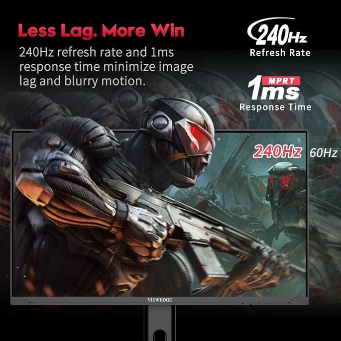 Viewedge 27 inch Gaming Monitor QHD (2560x1440p) 240Hz Computer Monitor 1ms HDR10 IPS DisplayPort HDMI 2K Vertical Monitor Wall Mountable Built-in Speakers