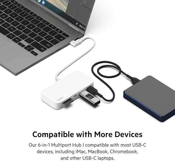 Belkin 6-in-1 USB-C Hub iMac 24 inch Docking Station with SD &amp microSD Card Reader Gigabit Ethernet 2 USB-A Ports and USB-C Port for Fast Data Transfers and Peripherals