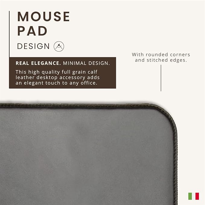 Maruse Italian Leather Mouse Pad for Home or Office Desktop Handmade in Italy Black