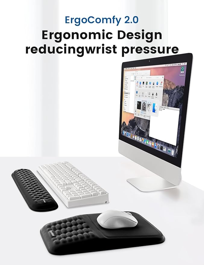2-in-1 Keyboard &amp Mouse Wrist Rest Set – Ergonomic Pain-Relief Support Memory Foam Wrist Cushion with 8° Slope &amp Massage Nubs Non-Slip PU Base Relieves Wrist Pain &amp Carpal Tunnel from L