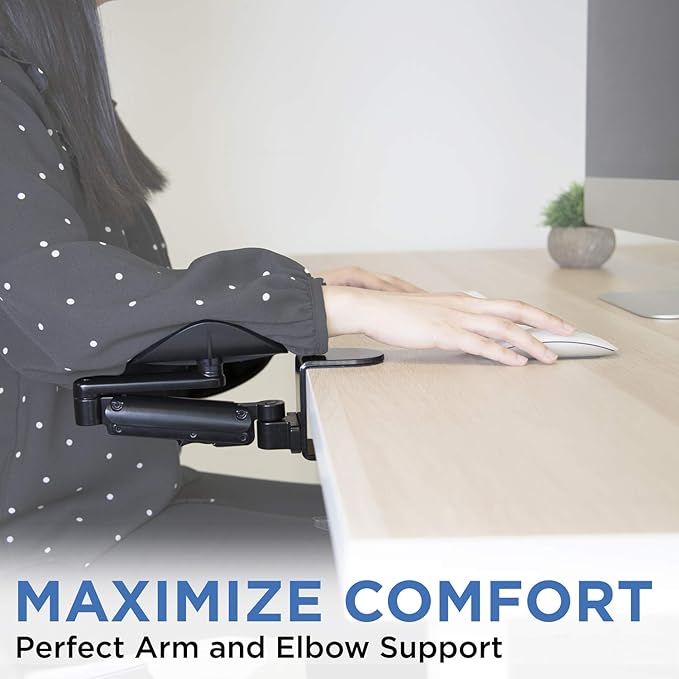 Mount-It! Adjustable Arm Rest for Desk Ergonomic Elbow &amp Forearm Support Height Adjustable Full Motion Rotating Desk Arm with Clamp-On Base for Computer &amp Keyboard Use Steel Construction (M