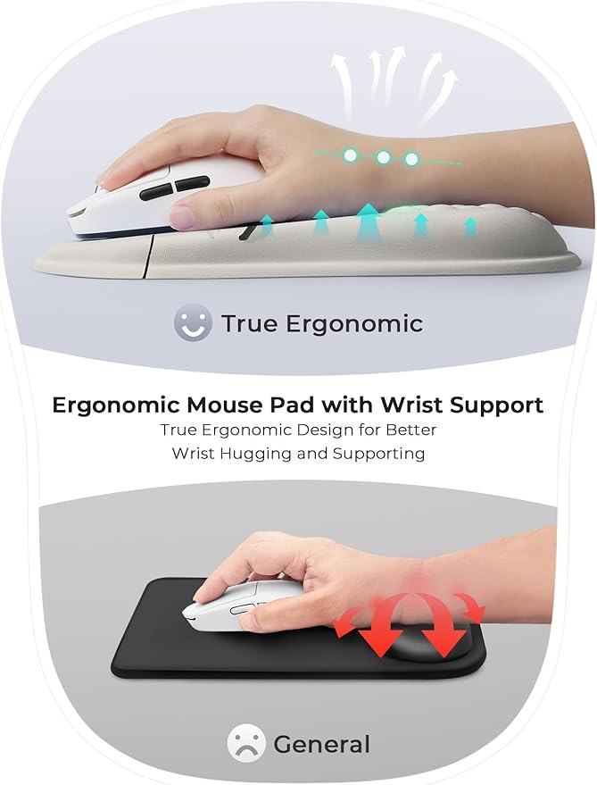 Ergonomic Mouse Pad with Cute Black Cat Design for Carpal Tunnel Pain Relief 65% Usable Mouse Area Memory Foam Concave Wrist Rest for Office PC Gaming