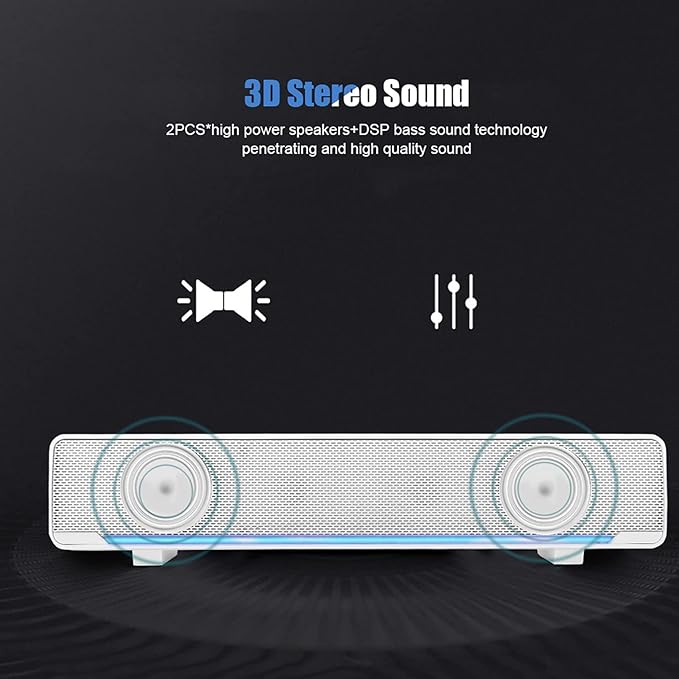 USB Wired Stereo Sod Music Player Computer Speakers for Desktop Laptop Smartphone(White)