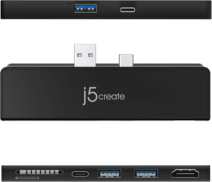 j5create Surface Pro 7 Ultradrive mini Dock 6-in-2 4K60 HDMI 10Gbps USB-A x 2 10 Gbps USB-C with PD 60W Pass-Through Charging SD/microSD Card Reader (JCD324B)