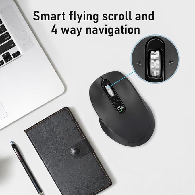 Wireless Bluetooth Mouse Multi Device (BT1/BT2 + 2.4G USB) Mouse for Laptop iPad &amp Mac 4-Way Scroll with Side Buttons Silent Click Ergonomic Offce Mouse Adjustable DPI