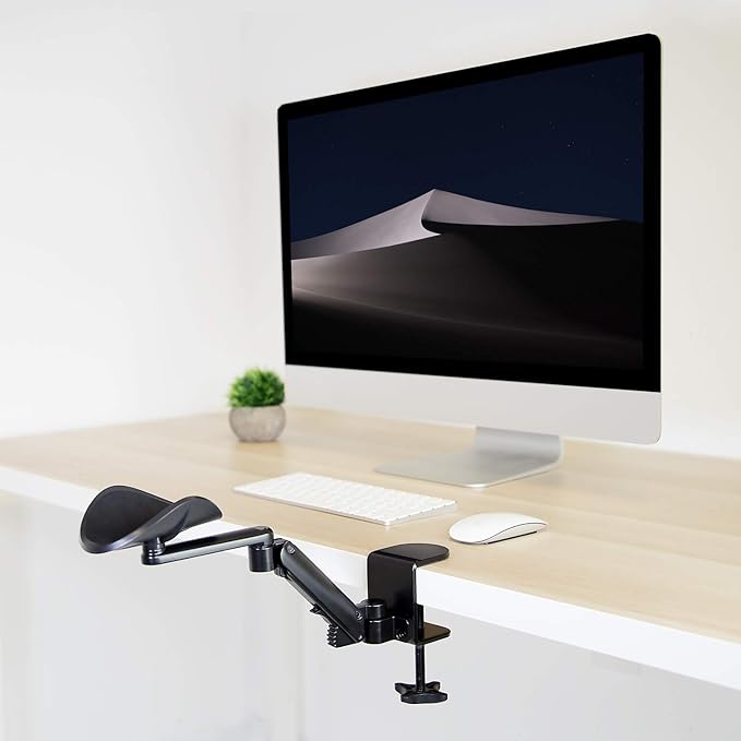 Mount-It! Adjustable Arm Rest for Desk Ergonomic Elbow &amp Forearm Support Height Adjustable Full Motion Rotating Desk Arm with Clamp-On Base for Computer &amp Keyboard Use Steel Construction (M