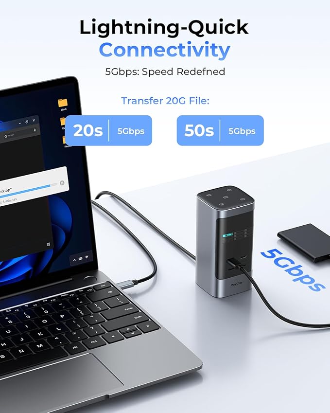 RayCue 14 in 1 Docking Station Dual Monitor 2 * 4K HDMI 6 USB Ports 5 Shortcut Button 1Gbps Ethernet PD3.0(No Power Adapter) Laptop Docking Station for Dell/HP/Lenovo/Asus/Acer/Mac