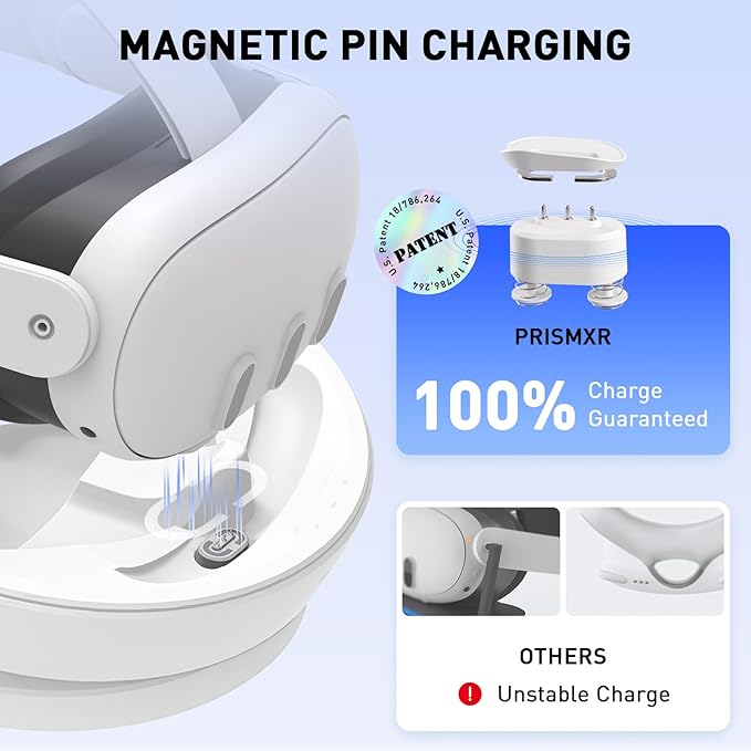 PRISMXR Carina D1 Magnetic Charging Dock Compatible with Meta Quest 3 Effortless Drop-and-Charge Station Space-Saving NOT Compatible with Quest3S