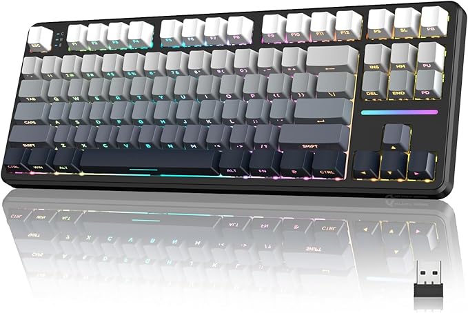 ATTACK SHARK X87 Wireless Tri-Mode Mechanical Gaming Keyboard - Hot Swappable RGB Gasket Mount Pre-Lubed Linear Switches Side-Printed PBT Keycaps (TKL 87-Key Grey Black)