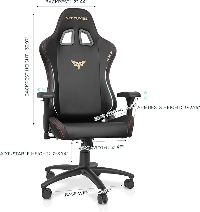 Gaming Chair 4D Adjustable Armrests - 170° Reclining &amp 320lb Capacity High Back Ergonomic Computer Chair with Lumbar Support Office Game Chair for Adults PU Black