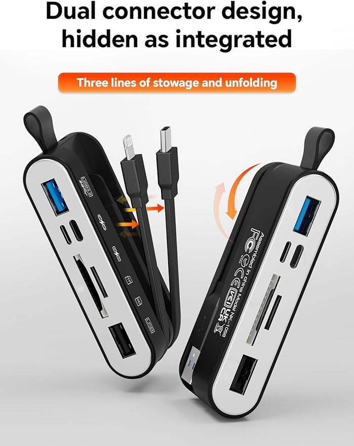 Memory Card Reader 6-in-1 SD Card Reader &amp USB OTG Adapter for iPhone/iPad USB-C and USB-A Devices with Micro SD &amp SD Card Slots Supports SDHC/SDXC/MMC