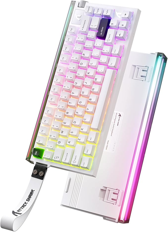 ATTACK SHARK R85 HE Wired 75% Rapid Trigger Mechanical Gaming Keyboard with Custom Lightbox 8KHz Polling Rate0.005mm RT Accuracy0.08MS LatencyHall EffectMagnetic SwitchDriver for PC-Star White