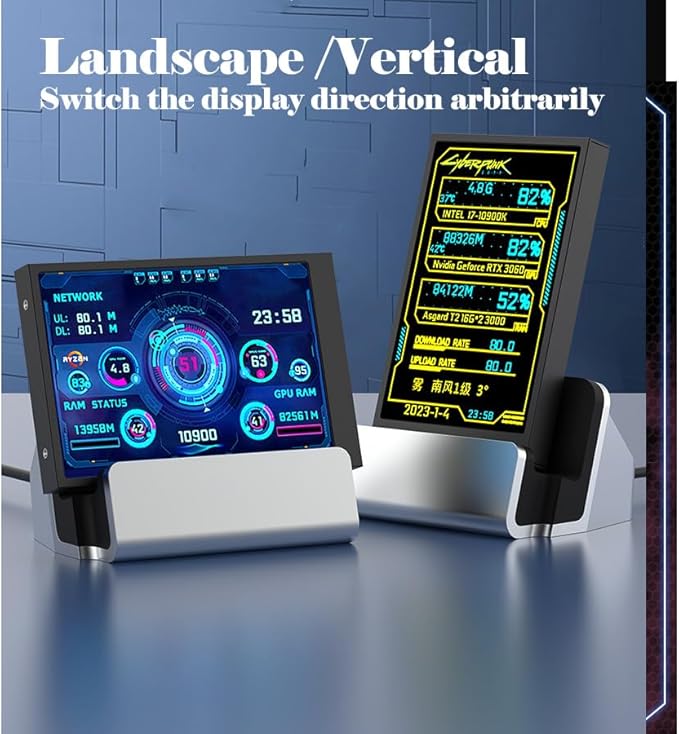 3.5 Inch Computer Display CPU HDD Data Monitor USB C Interface Computer Temp Monitor for aida64 Brightness Adjustment Customizable Layout