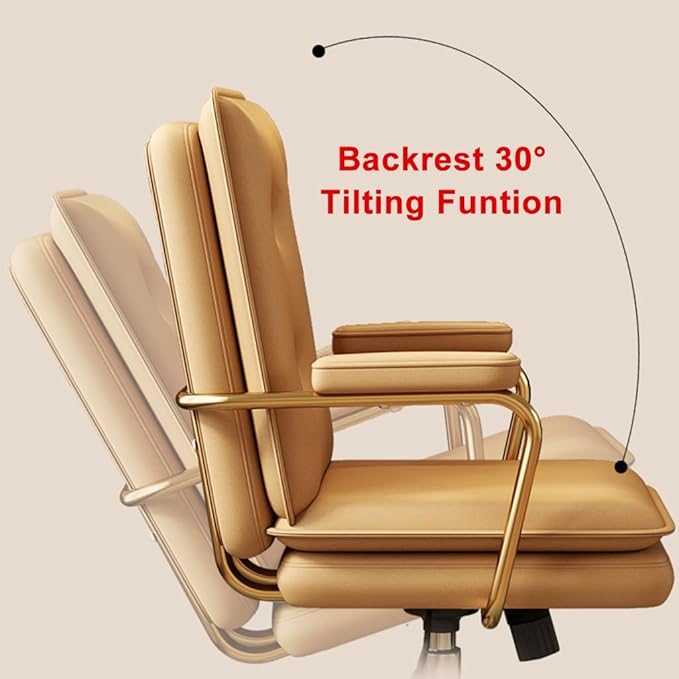YCKEGEW High Back Executive Office Chair Leather Armrest with Tilting BackrestComputer Desk Chair for Home Work and StudyGaming Chair with Wheels(OrangeGold Legs)