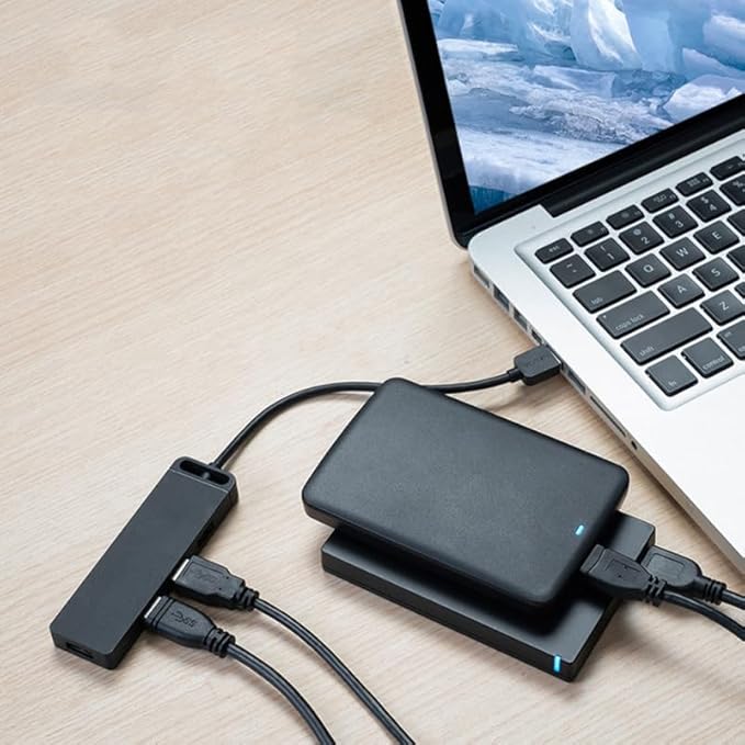 USB Hub Ports High-Speed Data Splitter with Auxiliary Power Input Cable for Accessories Supports Dual SSD Compatible with Mouse Keyboard for Desktop Laptop