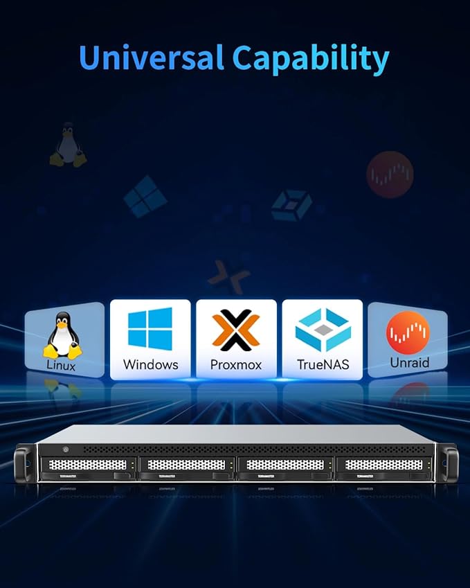 TERRAMASTER D4-320U Hard Drive Enclosure - 4Bay 1U Rack Mount USB 3.2 Gen2 10Gbps Type-C External USB Storage Compact Chassis Hot Swappable Plug and Play (Diskless)