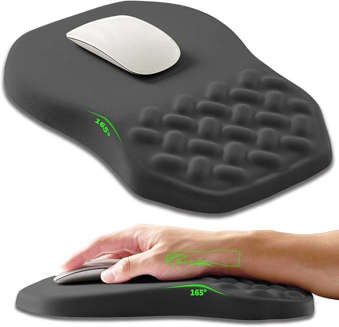 Ergonomic Slope Mouse Pad Wrist Support Wrist Rest Mousepad for Carpal Tunnel Pain Relief with Massage Bulge and Slow Rebound Memory Foam (12x8 inch Dark Gray)