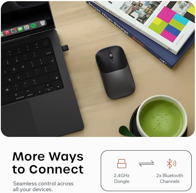 Satechi Slim EX Wireless Mouse Multi-Device Bluetooth &amp 2.4GHz Connection for macOS Windows iPadOS and Android Silent Clicks Anodized Aluminum Shell USB-C Rechargeable Battery Space Black