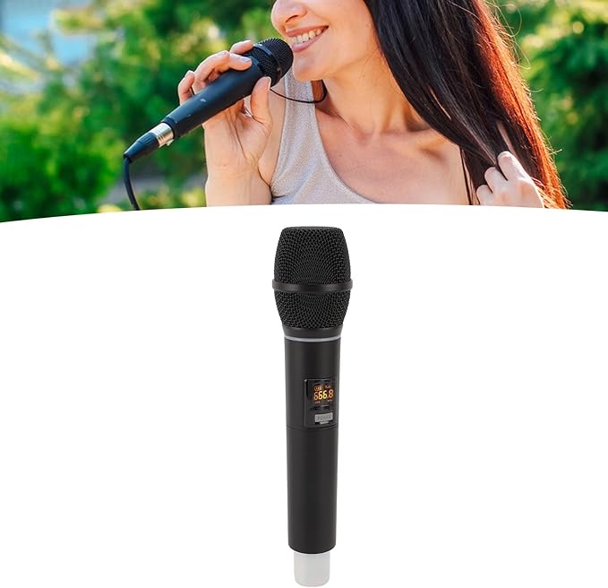 Pongnas Wireless Microphone UHF Rechargeable Cordless Dynamic Mic with Ambient Lights 6.35MM Plug &amp Play 100m Range for Karaoke Stage