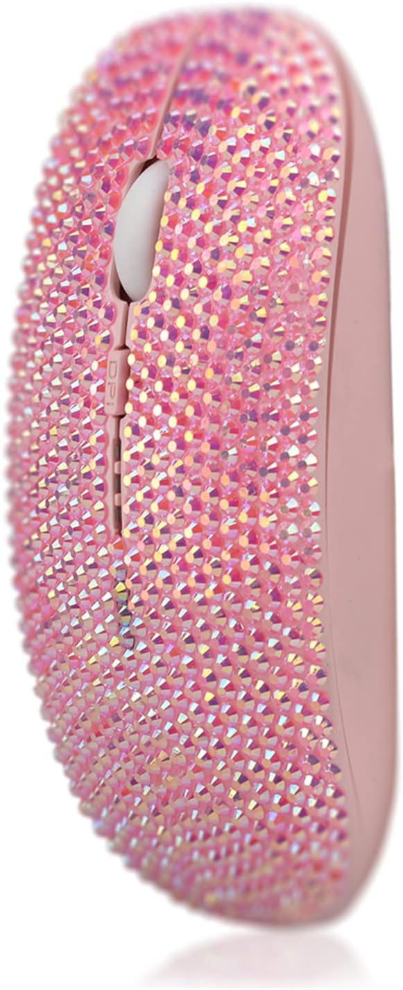 Pink Colorful Bling Luxury Crystal Rhinestone 2.4G Wireless Mouse for Laptop Computer Cute Mouse for Girls - Pink Colorful