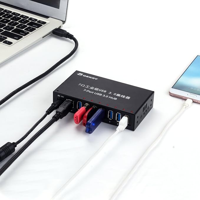 USB 3.0 Hub USB Data Hub Metal Case Mountable 7-Port Powered USB Hub 3.0 with 36W AC Adapter-Type A