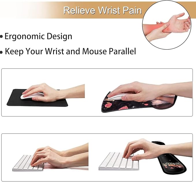 Keyboard Wrist Rest and Mouse Pad Wrist Support Set Ergonomic Gel Mouse Pad Wrist Rest with Non-Slip Base for Home Office Desk Pad African American Women Black Girl Black Gaming Mouse Mat