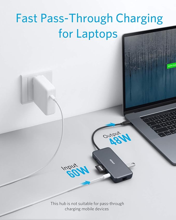 Anker USB C Hub 7-in-1 USB C Adapter with 4K HDMI 60W Power Delivery 1Gbps Ethernet 2 3.0 Ports SD and microSD Card Readers for MacBook Pro and Other Laptops
