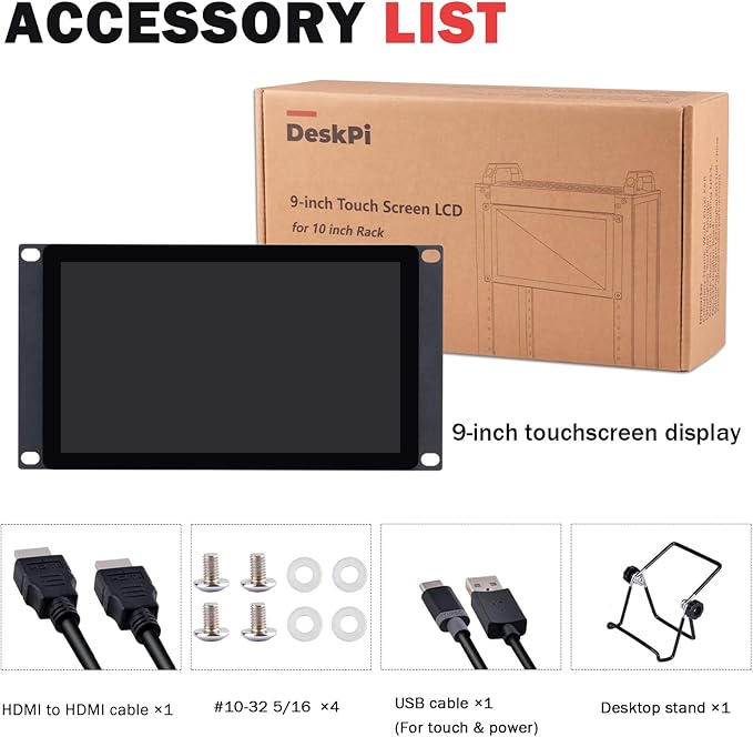 GeeekPi 9 inch 1280x720 LCD Touch Screen 3U Rack Mount Monitor for DeskPi RackMate T0/T1/T2/T0 Plus/T1 Plus/TL1 Server Cabinet and 10 inch Mini Server Rack