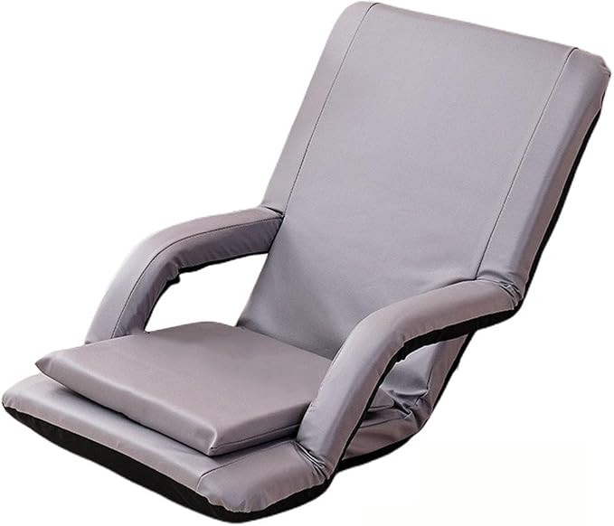Folding Floor Gaming ChairAdjustable &amp Portable Floor Lazy Sofa Chair with ArmrestBack Support Comfortable Sofa6 Angles Floor Chair for Reading Gaming Meditating (Grey)